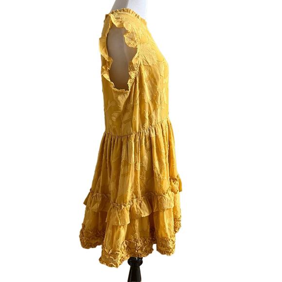 Lulus True as Can Be Mustard Yellow Burnout Floral Ruffled Mini Dress NWT XL - Picture 4 of 10